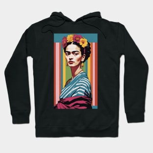 Frida's Striped Spectrum: Colorful Illustration Hoodie